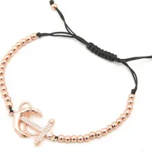 Золото Серебро Микро-паве cz кубический цирконий веревка отрегулированный браслет из медного бисера yj575 украшение в форме якоря плетеные браслеты для женщин