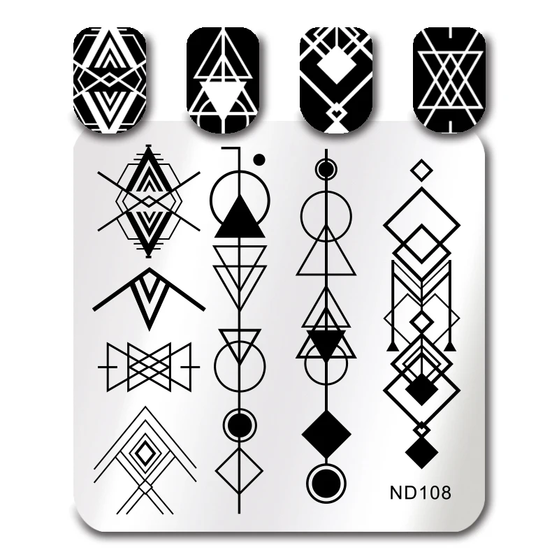 

NICOLE DIARY Nail Art Stamp Template Geometry Figure Stamping Plate Square Nail Art Image Plate 6*6cm ND-108