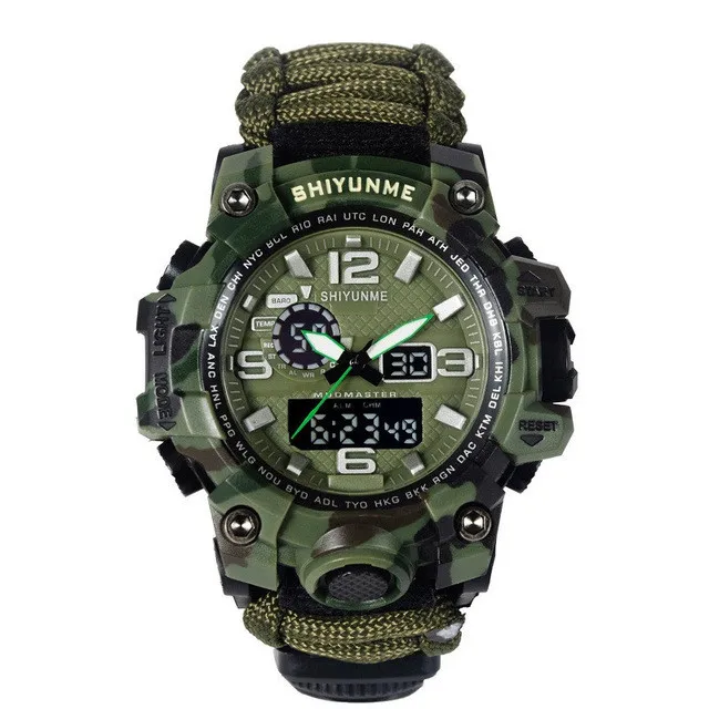 EDC Outdoor Survival Paracord Watch Waterproof Emergency Gear Camping Paracord Bracelet Knife Compass Whistle Thermometer - Color: Survival watch 2