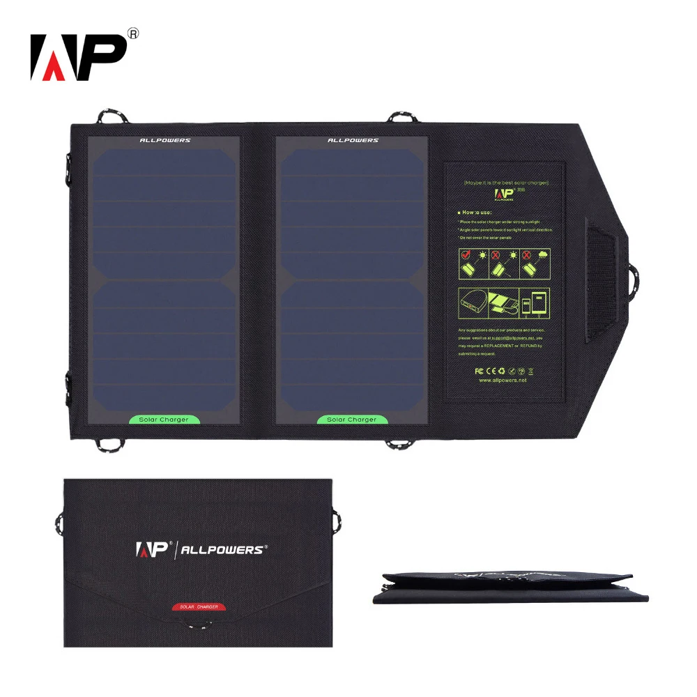 ALLPOWERS 5V 10W Solar Charger SunPower Solar Panel Outdoor Portable Power Bank Charger for Smartphone