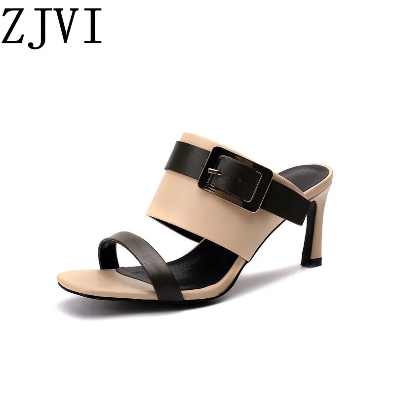 

ZJVI women 2019 summer 7cm thin high heels sandals genuine leather ladies sexy shoes sandalias mujer sandalia feminina slippers