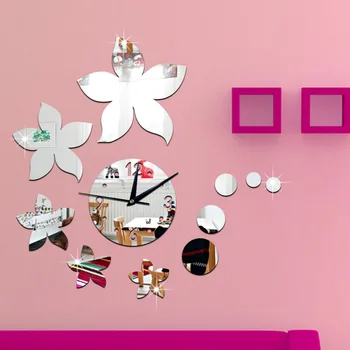 

creative wall clock for Dining living room bedroom wall clock deco, craft clock Bauhinia Mirror Wall clock Stickers