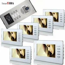 SmartYIBA 6 Units Apartment Home Speakerphone Intercom System With Waterproof Outdoor IR Camera RFID Video Door Phone Kit