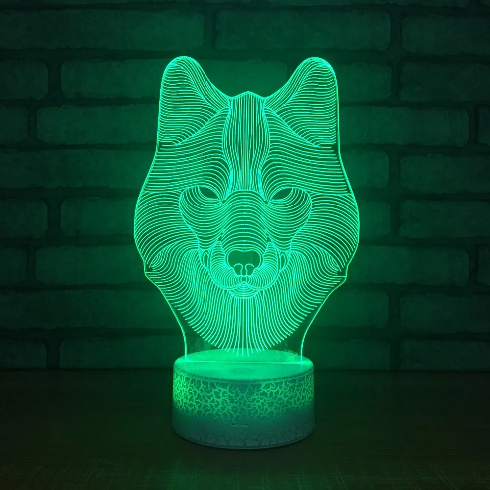 Красивая 7 цветов Изменение 3D Wlof Настольная лампа Светодиодные ночные