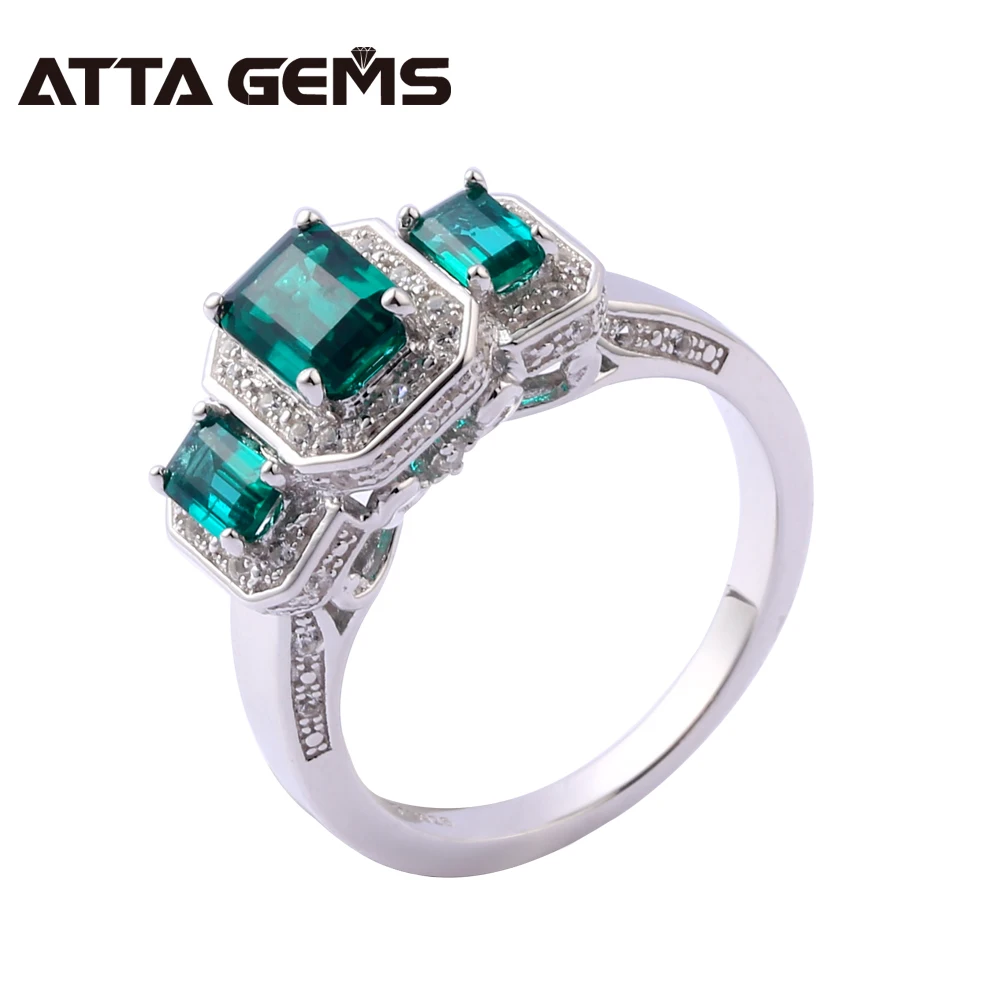 

Emerald Sterling Silver Rings Unisex Silver Rings 6 Carats Created Emerald Silver Jewelry Top Quality Classic Design Family gift