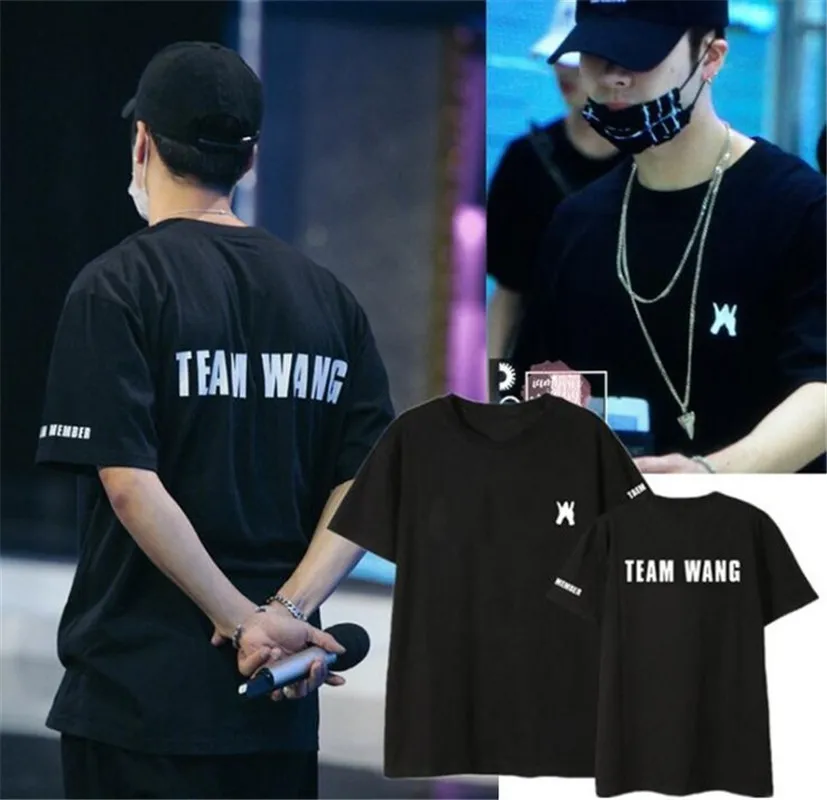 

Kpop GOT7 Team Wang Same Tshirt Summer Couple Tshirts Jackson Black Short Sleeve T shirt Cotton Unisex Tees Tops
