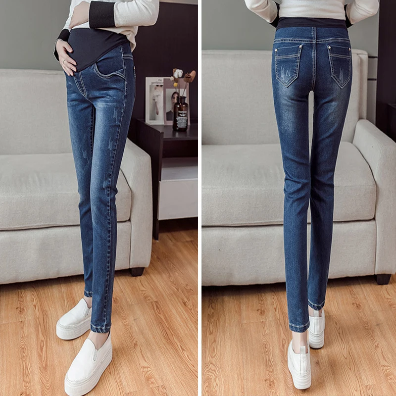 Maternity Jeans For Pregnant Women Pregnancy Winter Warm Denim Pants Maternity Clothes Pregnant Trousers Free shipping