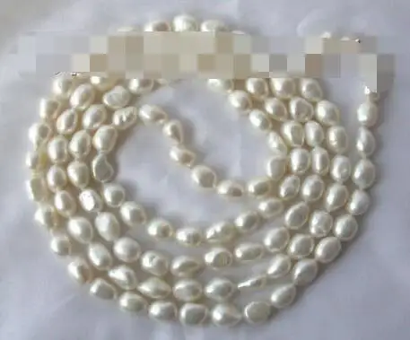 

stunning long 50" 8-9mm baroque white freshwater cultured pearl necklace h413