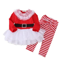 Новинка года; Рождественская Красная футболка для маленьких девочек; платье; брюки; боди; джемпер; осенний комплект; ZX