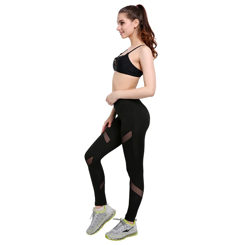 SALSPOR спортивные женские Леггинсы для йоги, сетчатые Лоскутные Спортивные штаны с высокой талией, дышащие эластичные черные леггинсы для фитнеса