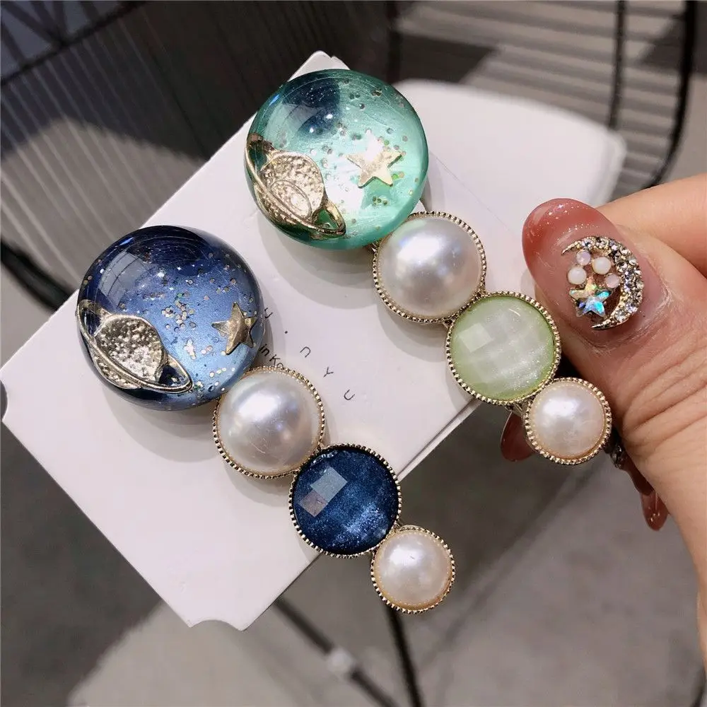 

2019 New Women's Fashion Starry Sky Acrylic Pearl Hair Pins Pink Blue Barrettes Cute Elegant Girls Hair Clip Hair Accessories