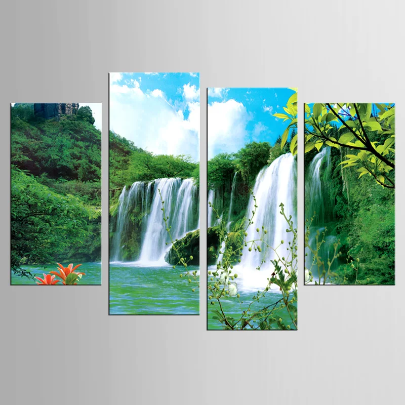 4 Panels Framed beautiful waterfall Painting Canvas Wall Art Picture
