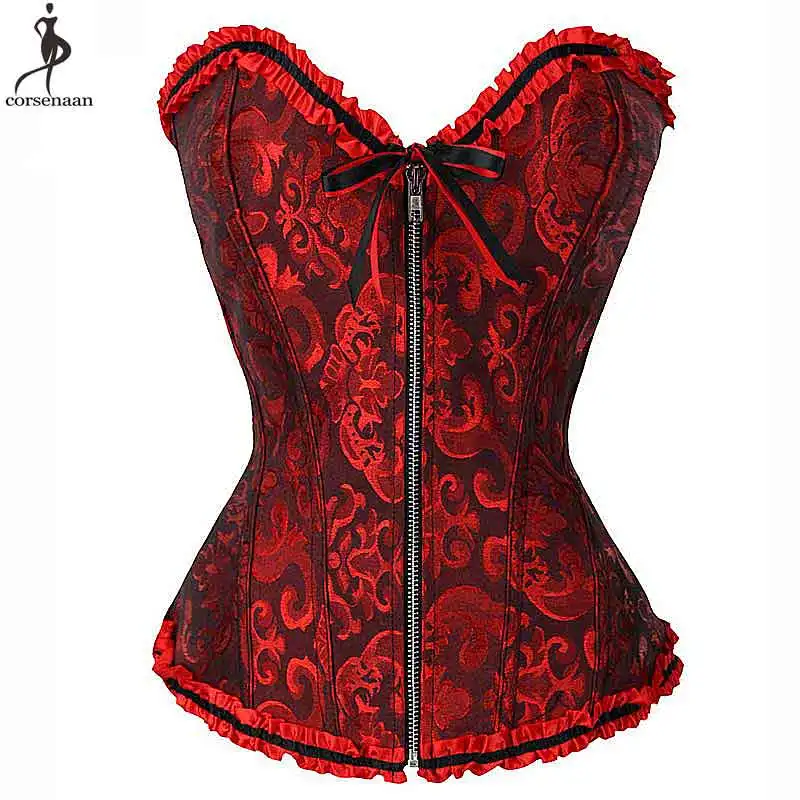 

Wholesale Price Corset Dropshipping Bustier Zip Up Zipper Korsett Women Lace Floral Gothic Gorset Plus Size Sexy Korset Outwear