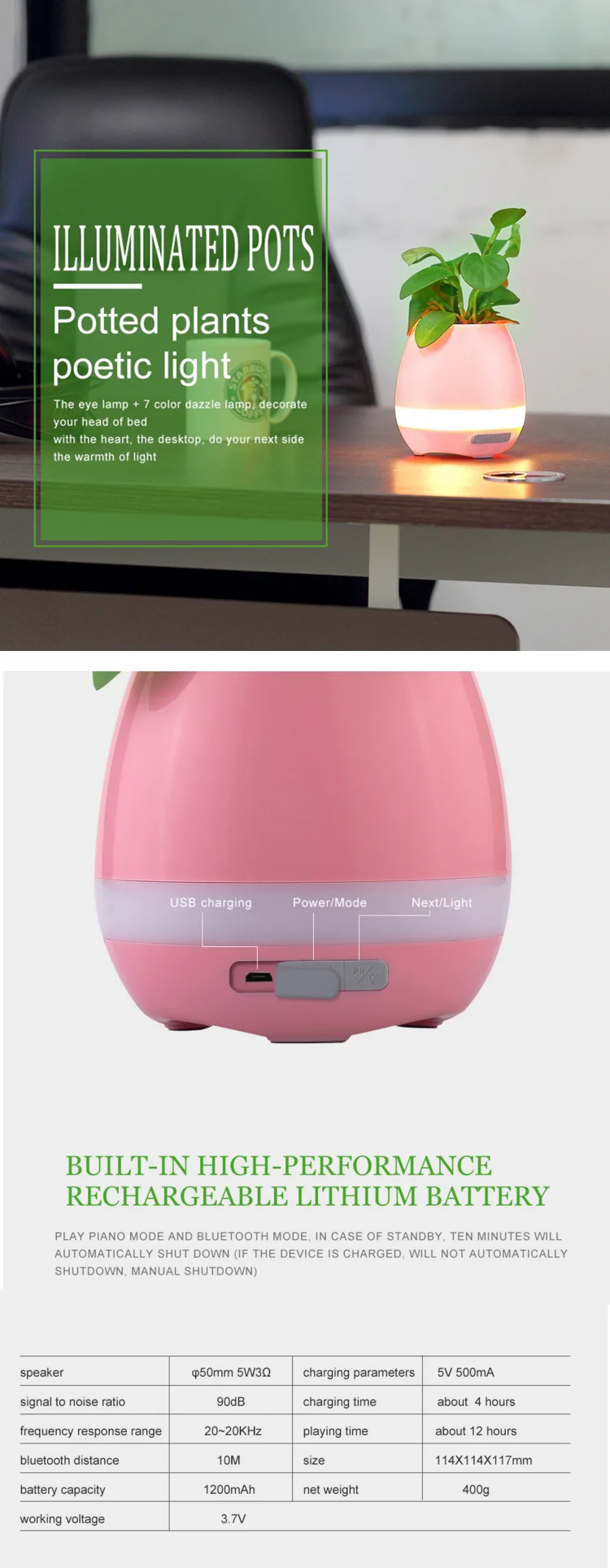 Outdoor Magic Smart Music Flower Pot with Bluetooth Speaker + Playing Piano Sund