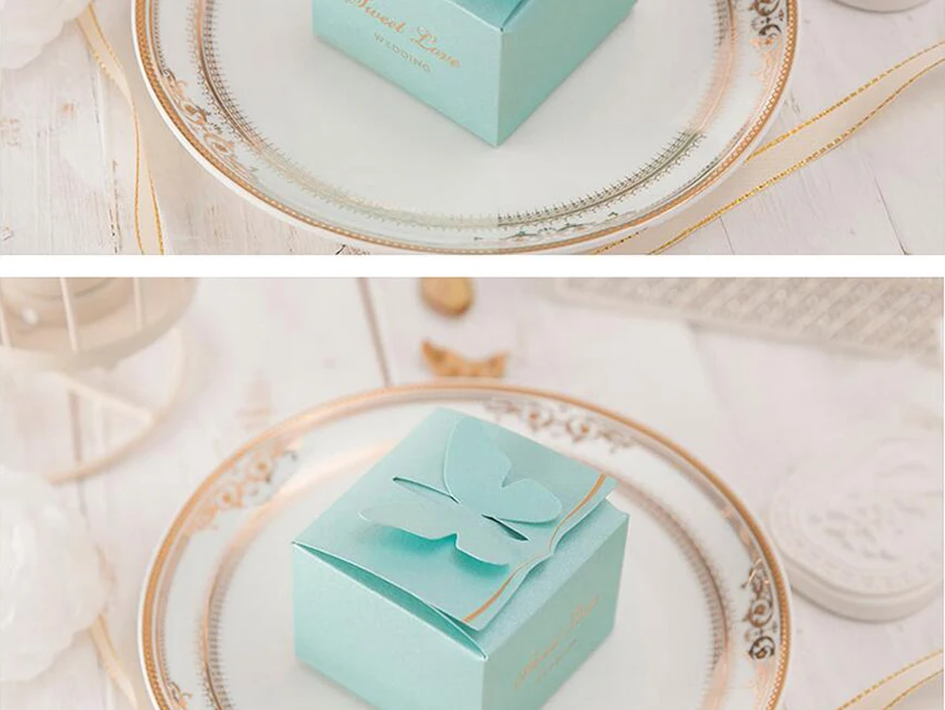 YOURANWISH 50 шт Тиффани синий роскошный квадратный бабочка свадебные конфеты коробочки для сувениров на вечеринке бумажная коробка поставки коробка для свадебного подарка