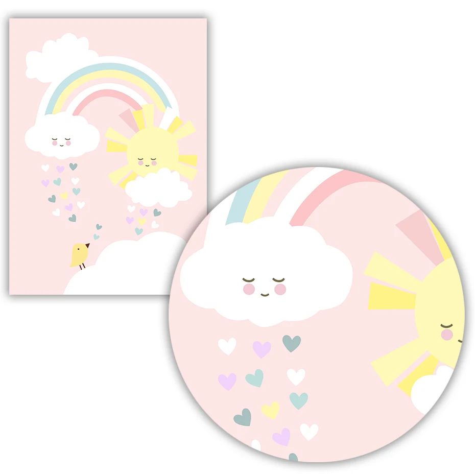 Pink Sun Rainbow Moon Wall Art Canvas Painting Poster And Prints Wall Pictures For Kids Bedroom Baby Girl Room Nordic Home Decor (2)