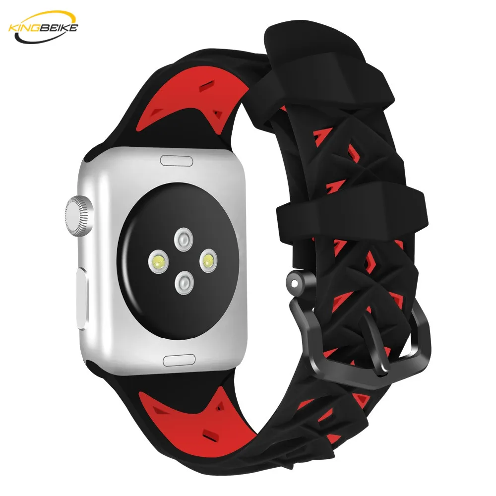 

KINGBEIKE Sport Silicone Watchband For Apple Watch 1/2/3/4 Series 42mm/38mm Band 40mm/44mm Replacement Wrist Bracelet Strap
