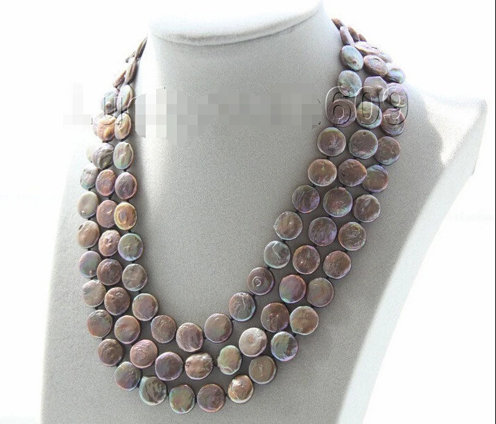

FREE shipping>>>> adjustable 15.5"-17.5" 3row 12mm coin fastener light coffee pearl necklace e226 6.07