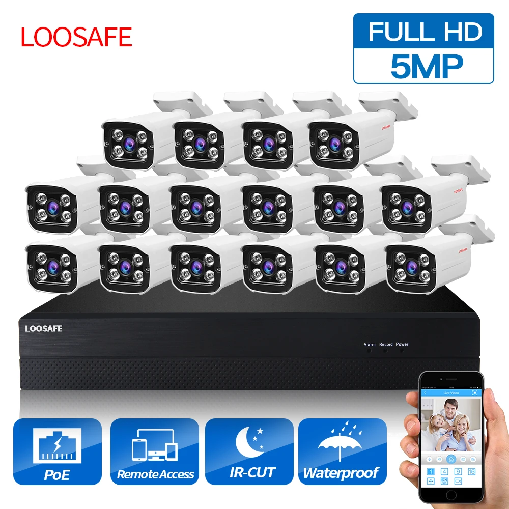 LOOSAFE POE Surveillance Cameras System 16CH 5 0MP Security Camera POE