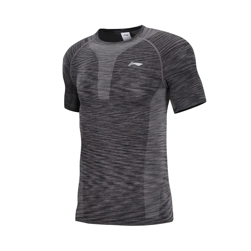Li-Ning мужские беговые базовые слойные футболки, дышащие облегающие футболки, удобная подкладка, Спортивная футболка, топы AUDN083 MTS2849