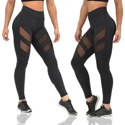 Фитнес Леггинсы для женщин сетки сращивания фитнес тонкий черный леггинсы брюки для девочек Женская Спортивная одежда Леггинс брюк AQ801968