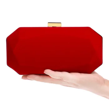 

New Arrival Rhombic Red Velvet Clutch Bag Woman 2017 Suede Evening Clutch Bags Black Shoulder Handbags Classical Small Purse