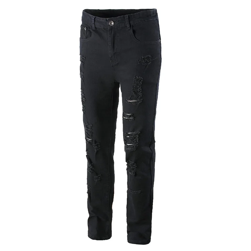 Newsosoo Fashion Black Ripped Jeans Men With Hole Distressed Designer Brand Slim Fit Jean Pants Scratched Biker Trousers 