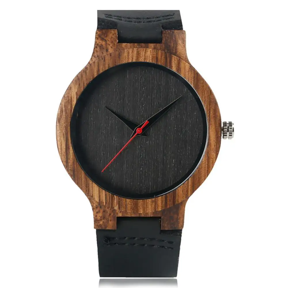 Часы мужские Топ подарок черный / кофе / зеленый циферблат натуральный бамбук деревянные часы мужчины женщины натуральная кожа деревянные часы Мужской час мужские часы кварцевые подарок мужчине - Цвет: Black Dial