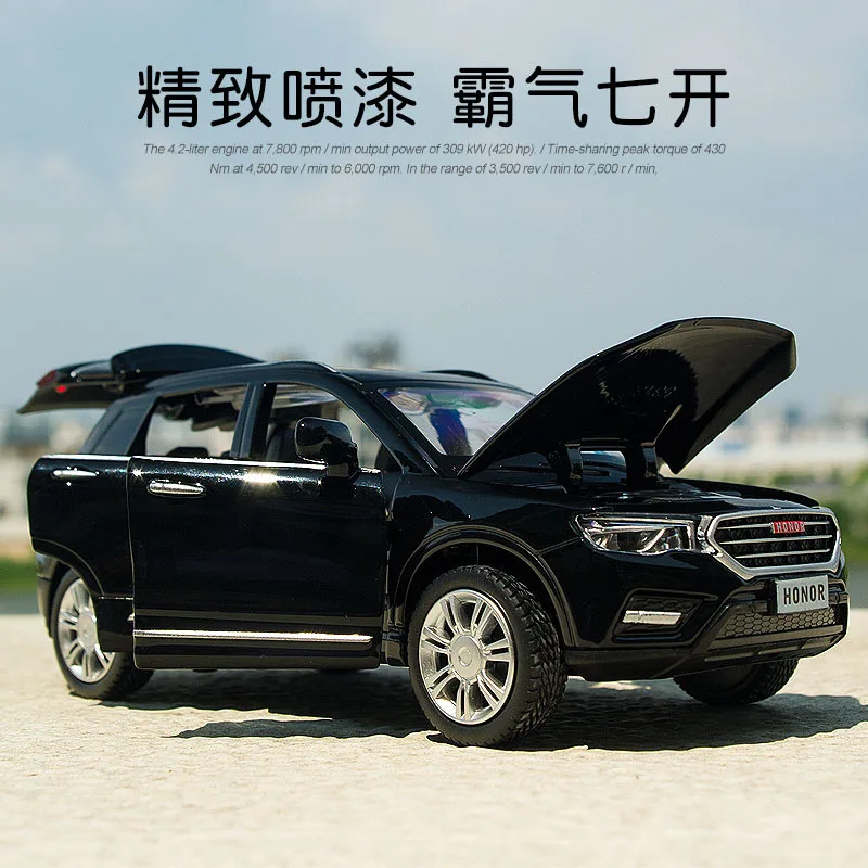 

High simulation 1:32 Scale Honor H6 SUV Alloy Pull Back Car Model Toy With Open Doors Sound Light For Kids Toy Gift