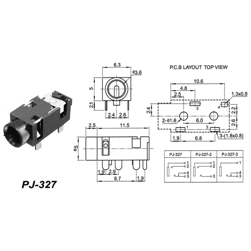 100pcs Audio Connector 4 pin Plug Headphone Jack 3 5 Series Plug in PJ 327 For Bluetooth Speaker Headset