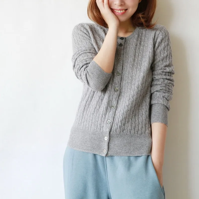 

2019 Free shipping new women's round neck cashmere sweater pure wool cardigan autumn winter sweater cardigan sweater coat women