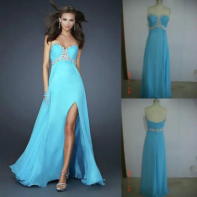 Famous Designer Real Blue Chiffon Evening Gown 2016 Gowns Flirt Slit A Line Floor Length Sweetheart Beaded Neckline Long In Dresses From Weddings Famous Designer Real Blue Chiffon Evening Gown 2016 Gowns Flirt Slit A Line Floor Length Sweetheart Beaded Neckline Long In Dresses From Weddings