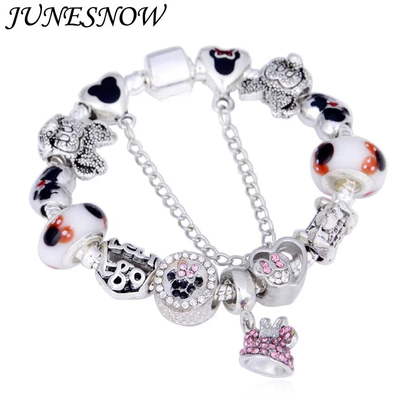 JUNESNOW/горячая Распродажа посеребренные Мультяшные подвески браслеты модные
