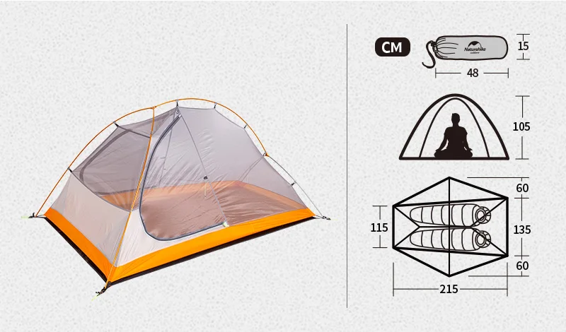 Naturehike 2 человек Сверхлегкий альпинистский велосипедный тент 20D кремниевые палатки двухслойный базовый лагерь спальный тент походный альпинистский