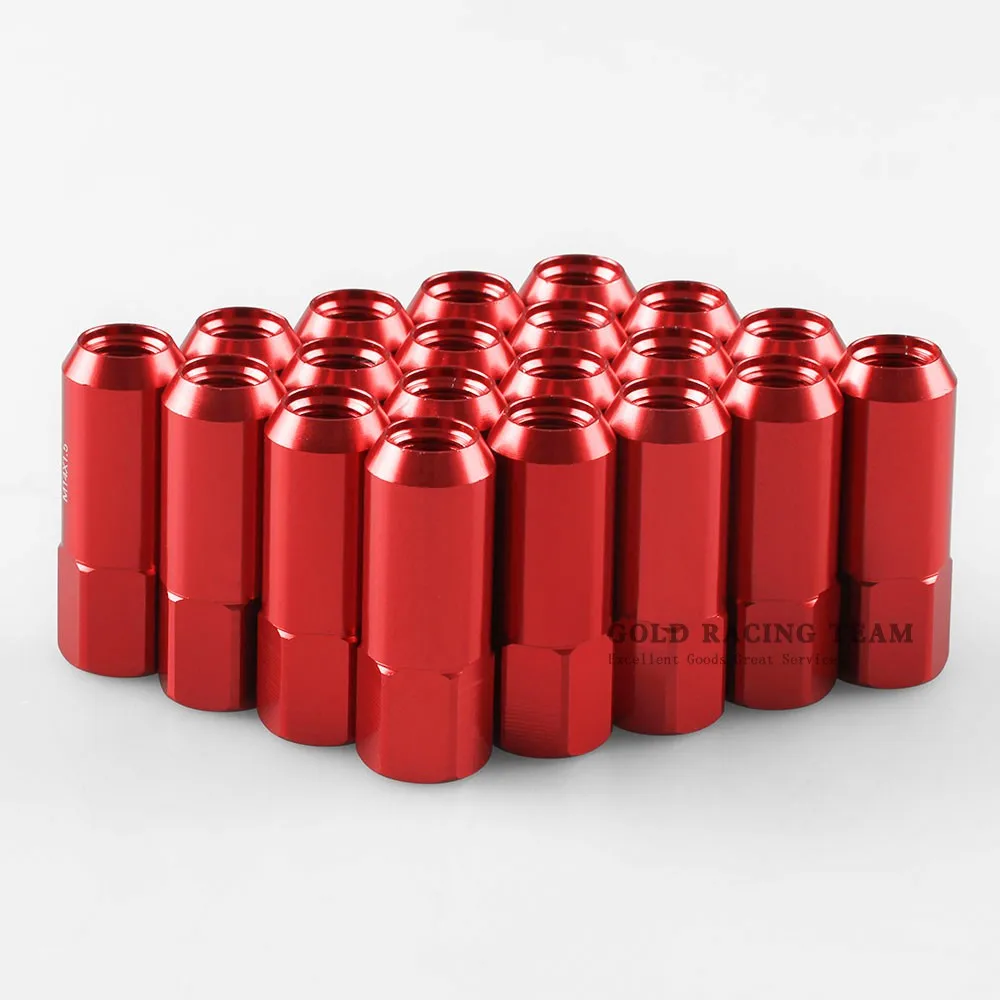 JDM OPEN-END ALUMINUM RED 20 LUG NUTS SET+ADAPTER M12X1.5 20MM OD//60MM TALL