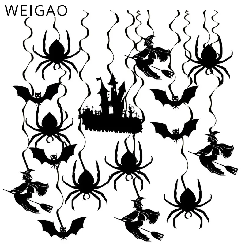 

30Pcs Halloween Black Spiral Swirls Castle Witch Ceiling Hanging Swirl Backdrop Dangling Pendant for Children Halloween Party