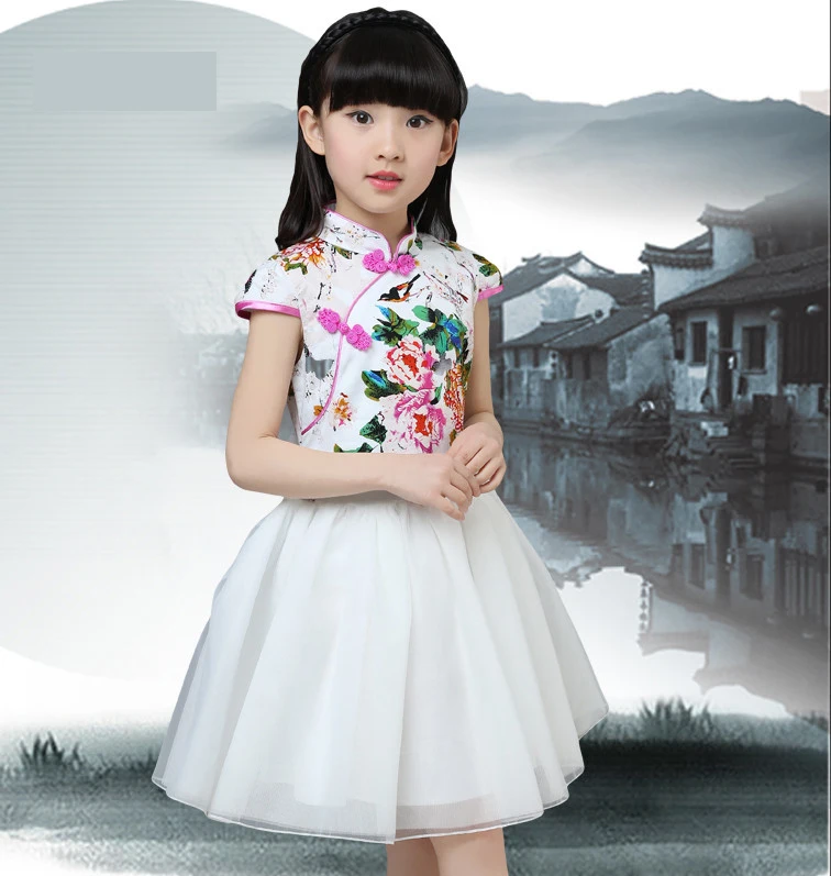 Baby Chinese Qipao Ball Gown Dress Girls Floral Cheongsam Multi-Colors Kids Short sleeve dresses New Year gift Children's Party Performance clothes (7)