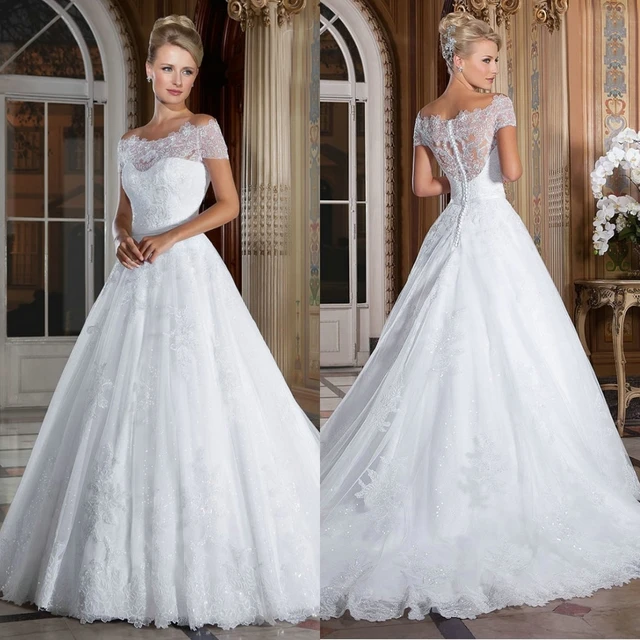 fuera del hombro vestido de novia vestido de encaje blanco de novia