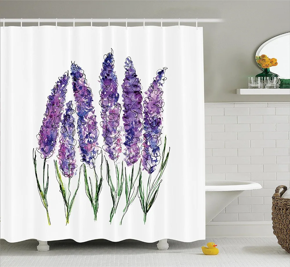 Purple Flower dots Shower Curtain Printing Waterproof Mildewproof
