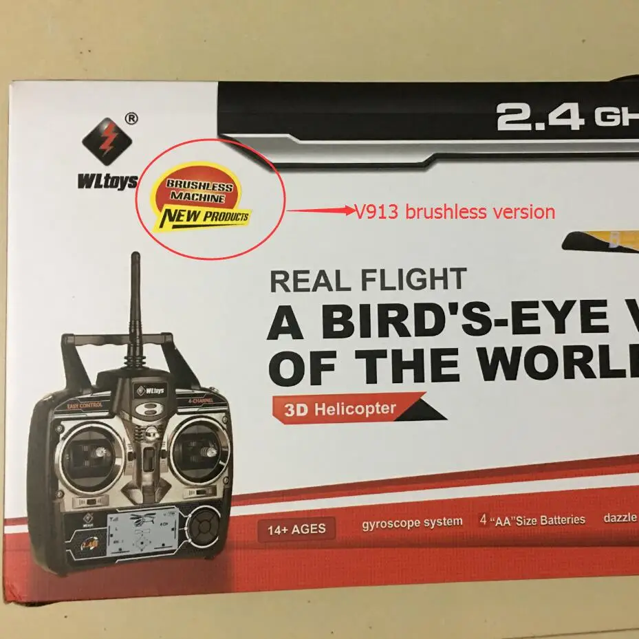 Оригинальная бесщеточная версия Wltoys V913 без Tranmitter V913B RC вертолет BNF с