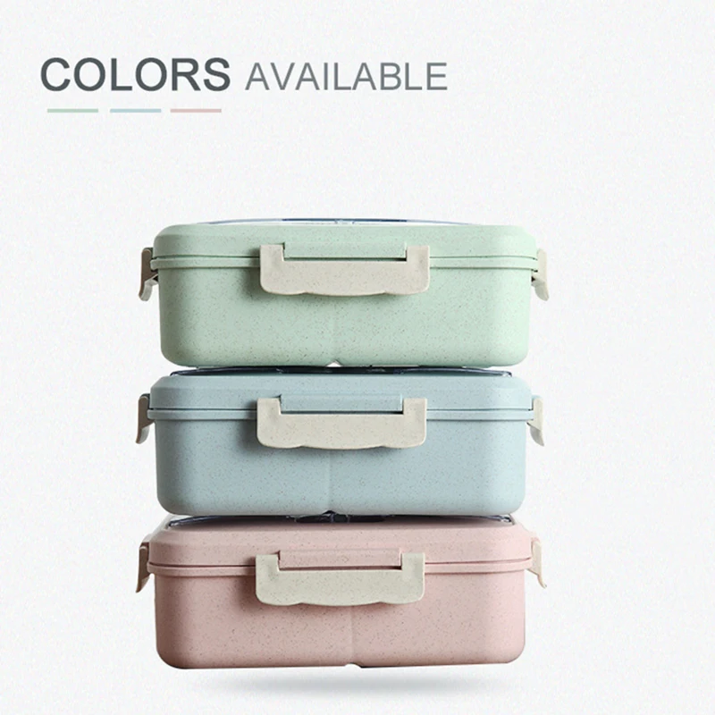 Wheat Straw Leak Proof Rectangular Plastic Lunch Box Partition Food Storage Containe Student Girl Picnic Bento Luchbox Microwave