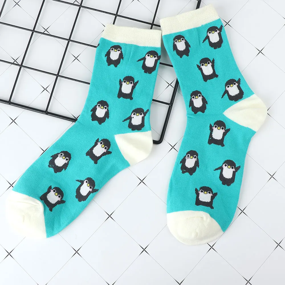 1 пара милые Пингвины с животным принтом женские удобные хлопковые смешные короткие носки осень зима дышащие теплые носки