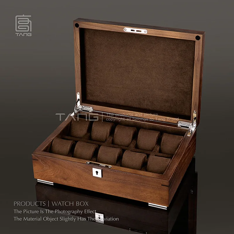 

10 Slots Wood Watch Box With Lock Dark Brown Color Watch Storage Case New Luxury Watch Jewelry Watch Display Box Gift Case A0100