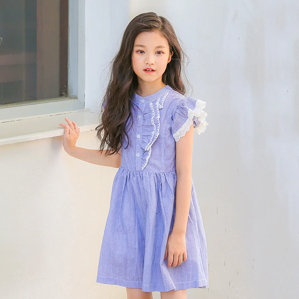 

Girls Dresses Summer 2018 Korean Mother Daughter Dresses Striped Princess Dress Flying Sleeves Lace Kids Children's Clothing