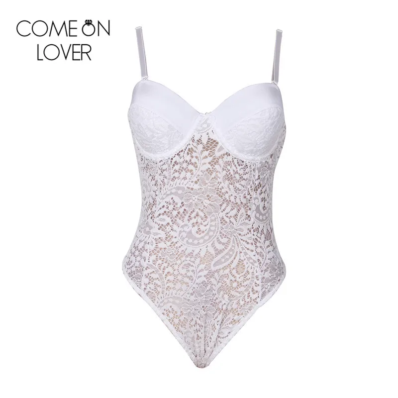 Comeonlover Summer bodysuit with bra pad straps lace bodysuit floral combinaison short femme bodysuits top jumpsuit R80285
