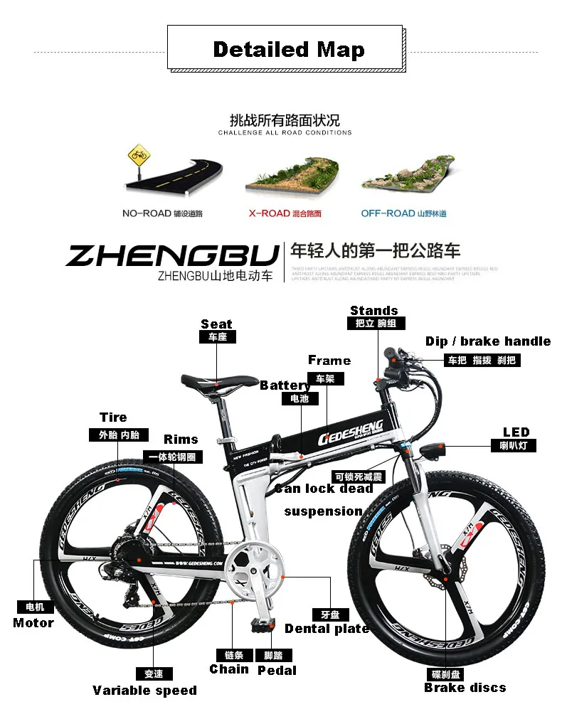 26 дюймов складной Электрический горный велосипед 400 Вт горный электровелосипед скрытый встроенный литиевый аккумулятор 48 В рама электрического велосипеда 7 скоростей ebike