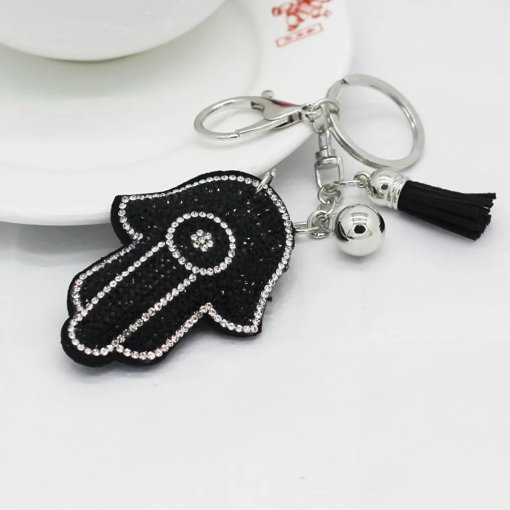 2017 Fashion Key Chain Women Female Rhinestone Leather Tassel Hand