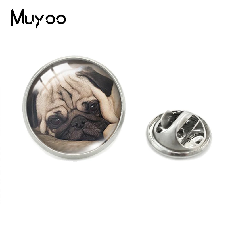 

Cute Pug Poodle Dog and Flower Art Printed Glass Cabochon Lapel Pins Lovely Dogs Jewelry Pin Hand Craft Collar Pins
