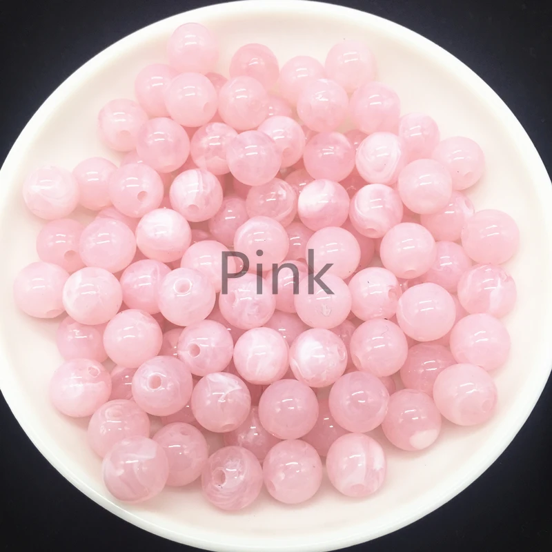 

New 6 8 10mm Round Acrylic Beads Spacer Loose Beads For Jewelry Making DIY Bracelet Pink