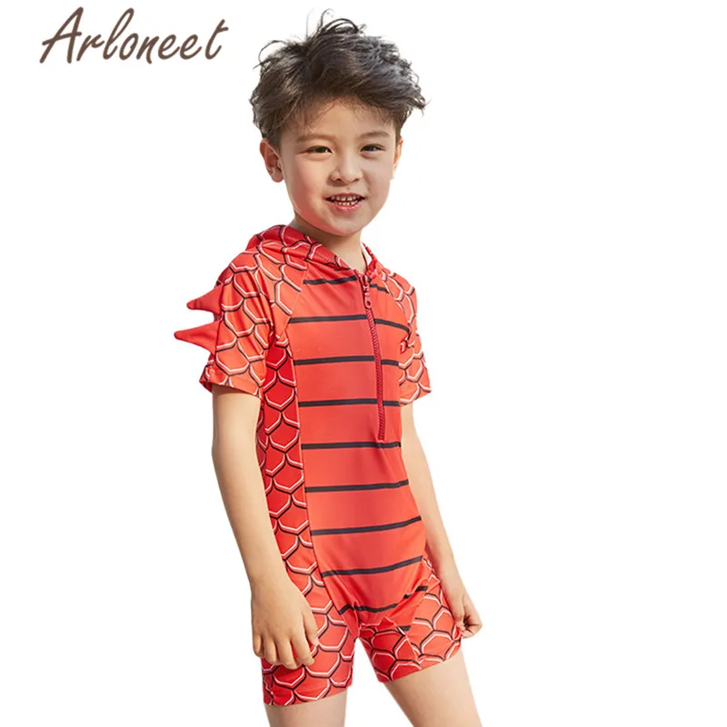 

ARLONEET Clothes baby swimwear boys short sleeve shorts Dinosaur Hooded Pool swimsuit 2019 summer boys one piece kids beachwear